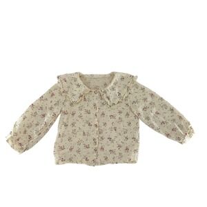 Unbrandes Cream Floral Print Ruffle Collar Button‎ Front English Country Preppy